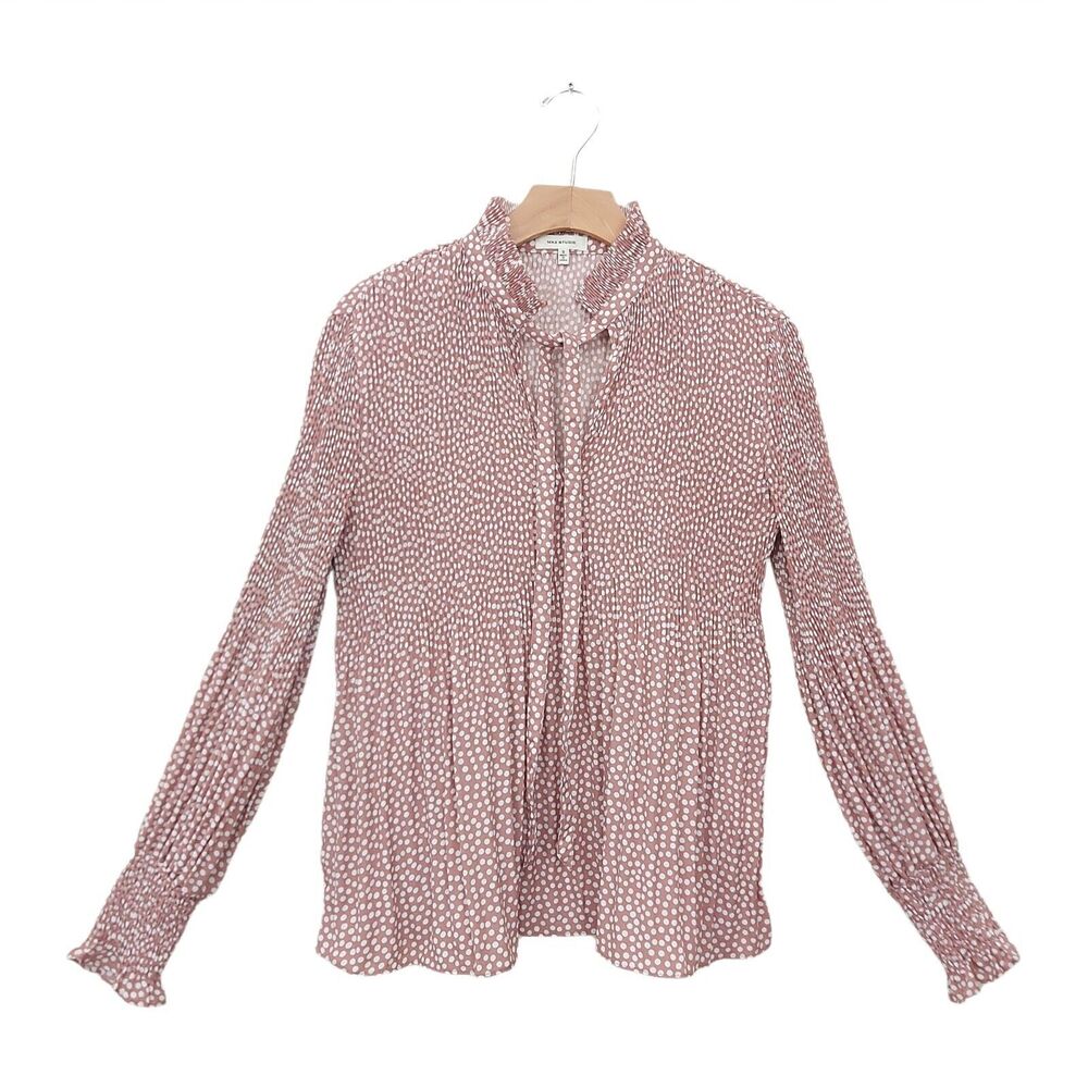 Max Studio Blouse Womens Small Rose Wrinkled V-Neck Polka Dot Bohemian